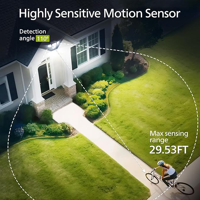 Philips Solar Security Light Outdoor, 196 LED Wall-Mounted Flood Light w/PIR Motion Sensor, 3 Modes, 4 Adjustable Heads Solar-Powered Floodlights with Remote Control, IP65 Waterproof