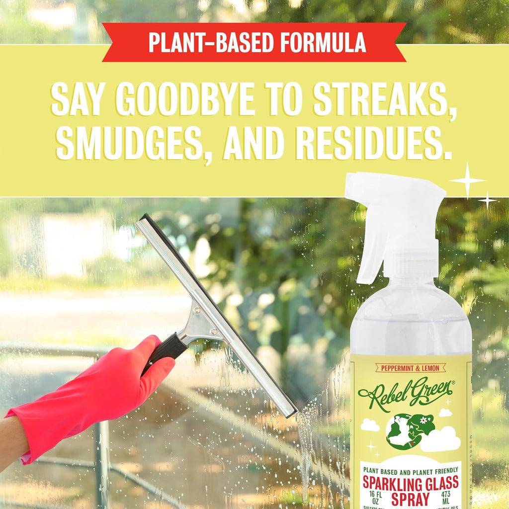 Rebel Green Sparkling Glass Cleaner (Peppermint & Lemon, 80 Fl Oz (Pack of 2))