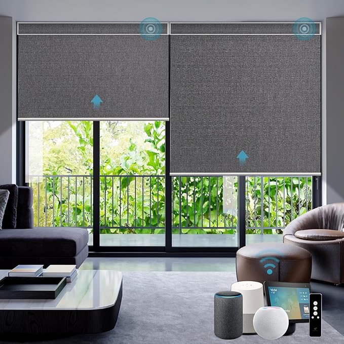 SmartWings Motorized Smart Blinds with Remote, Custom Automatic 100% Blackout Roller Shade Compatible with Alexa/Homekit/Google, Electric Smart Blinds for Indoor Windows, Eclipse Anchor Grey