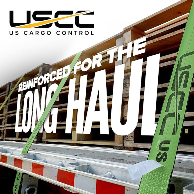 US Cargo Control 4" x 30' Winch Straps with D-Rings (2-Pack), 5,400 LBS Working Load Limit, Heavy Duty Flatbed Tie Downs, Green 4 Inch Straps for Flatbed Trailers, Trucks, and Cargo Securement