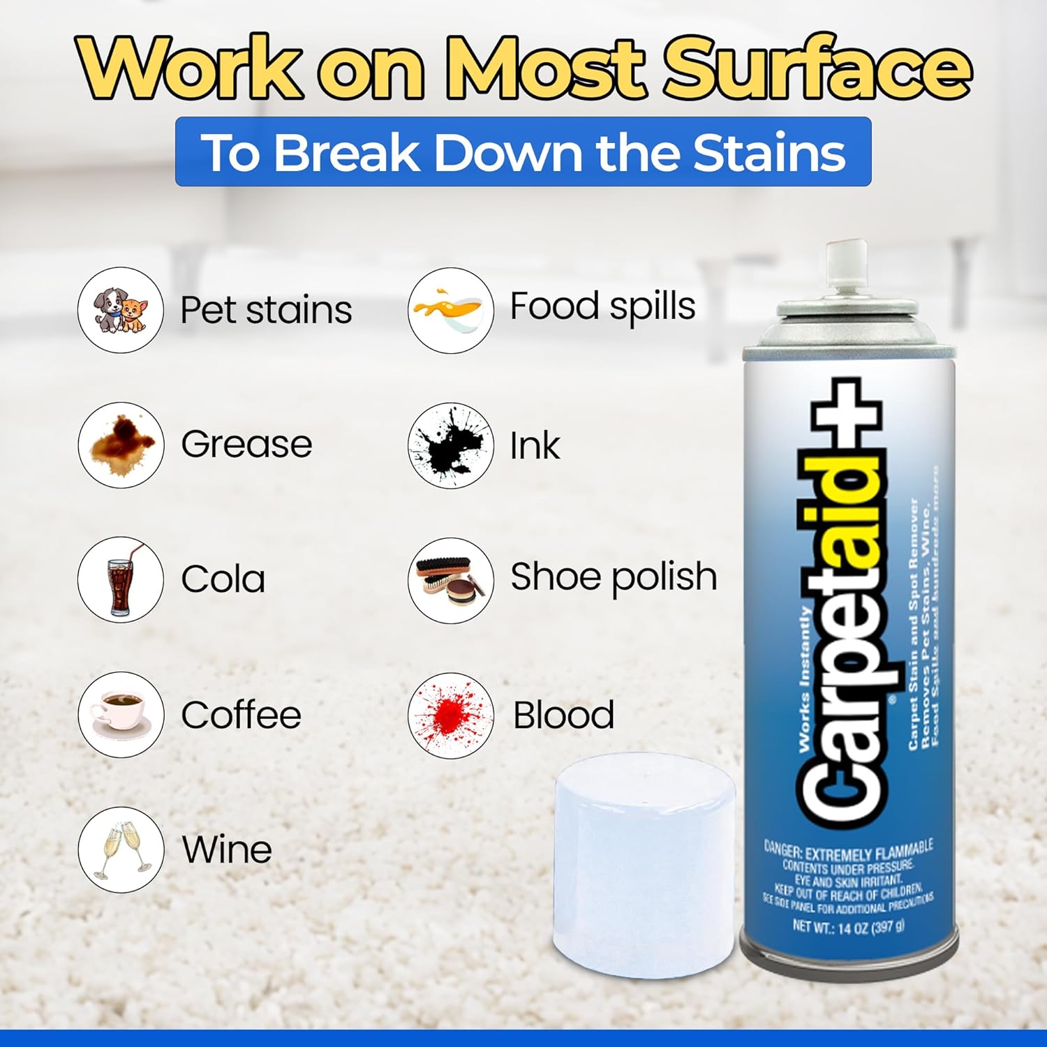 Carpet Stain Remover Spray, Carpet cleaner, Cleans Pet stains, Wine stain & spot, Upholstery Cleaner for Tough stain Oil & Dirt, Pack of 2