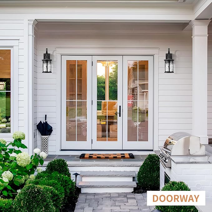 Darkaway Outdoor Wall Lights,2pcs Exterior Lighting Fixtures Wall Mount Porch Lights Waterproof Outdoor Sconce with Water Ripple Glass for House Patio Hallway Garage