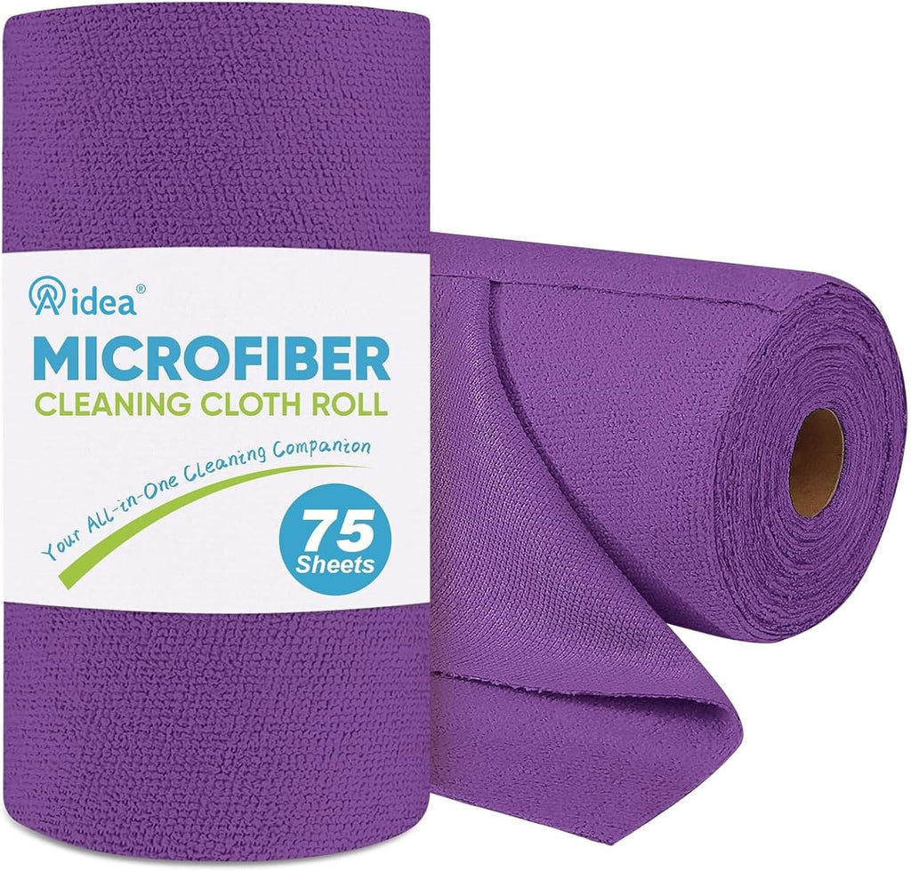 AIDEA Microfiber Cleaning Cloth Roll, 75PK, Reusable Paper Towels Tear Away Cloth, Microfiber Towels for Cars, Lint Free Cleaning Rags for House, Kitchen, Window, 11.5"×11.5", Purple