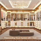 Aheaplus Closet System with 6 Drawers, 4 Hanging Rods & Corner Tower, Corner Closet System with Hanging, 92.6" L-Shaped Walk-In Wardrobe Organizer, 2000+ lbs Capacity, Set of 3, White