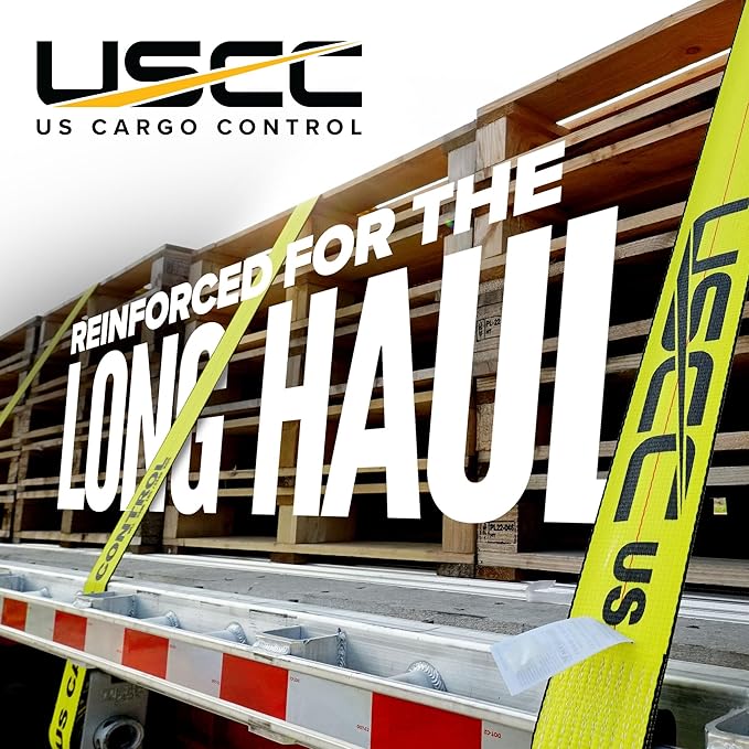 US Cargo Control 4" x 30' Winch Strap with D-Ring, 5,400 LBS Working Load Limit, Heavy Duty Flatbed Tie Downs, Yellow 4 Inch Straps for Flatbed Trailers, Trucks, and Cargo Securement