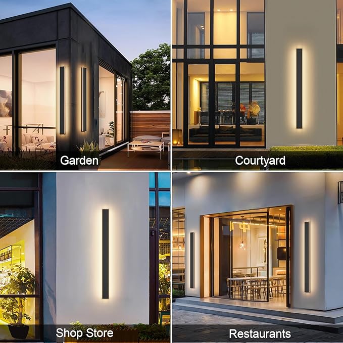 Aipsun 2 Pack Outdoor Wall Lights, 39.4inch Black LED Exterior Light Fixtures Wall Mount, Modern Porch Lights Wall Sconce, Long LED Linear Outside Lighting for Garage, Front Door 3000K