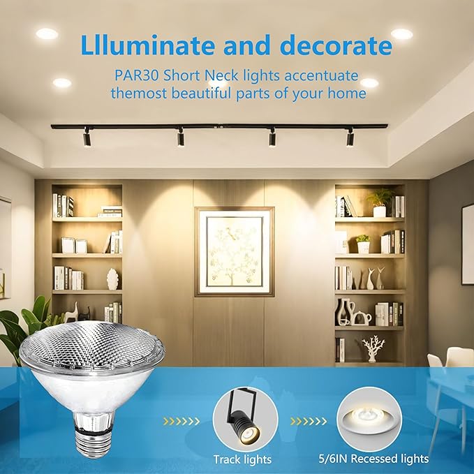 PAR30 Short Neck Halogen Flood Light Bulbs, 120V 39W PAR30 Light Bulb, Dimmable, High Output, E26 Medium Base, 2700K Warm Lighting, 3000 Hours for Recessed Light Bulb(6 Pack)