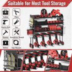 Power Tool Organizer Wall Mount, Metal Power Tool Storage Rack with Screwdriver Holder, Garage Tool Storage Shelves with Screwdriver Holder Plier Holder (Black, 4 Drills Holder)