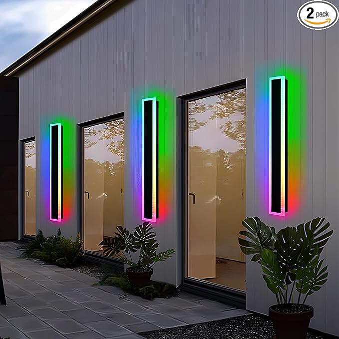 MELUCEE 2 Pack 32 Inch Long Outdoor RGB Wall Light, Waterproof IP65 LED Wall Mount Lighting Fixture Outside Wall Sconce for House Garage Porch Courtyard, Remote Control Included