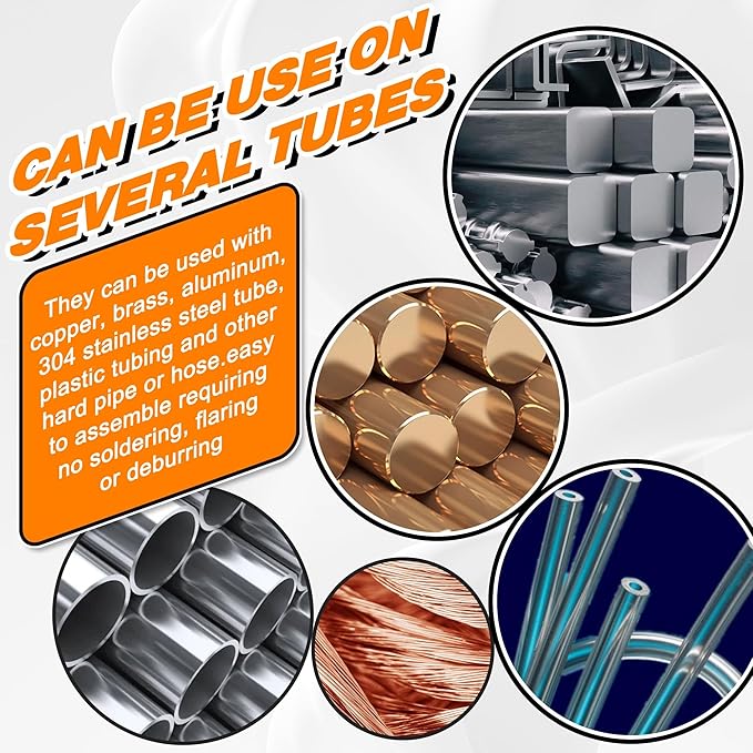 140PCS Compression Fittings Assortment kit - 1/4" of Brass Compression Sleeve Ferrule, Insert and Nuts,Used to Connect Lines for Air,Water,Fuel,Oil and Inert Gases