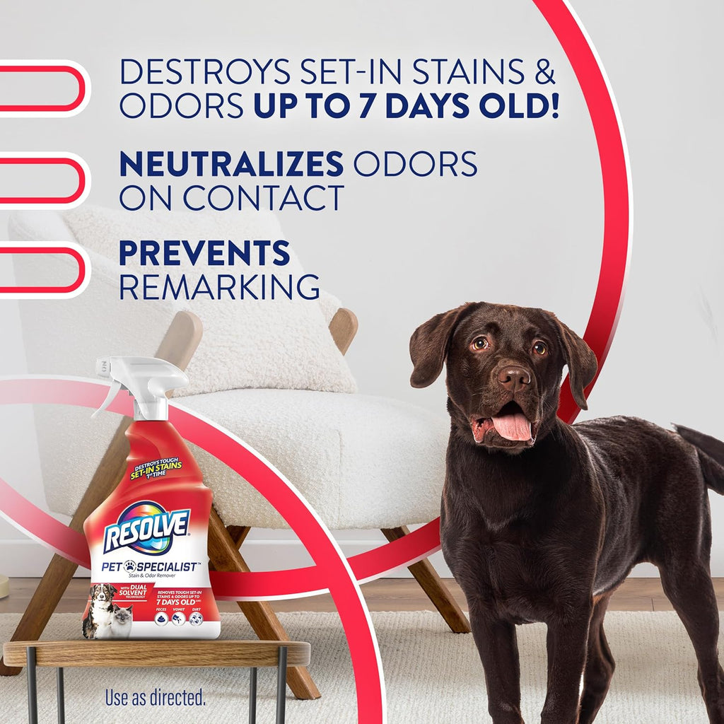 Resolve Pet Specialist Stain & Odor Remover Spray – Pet Stain and Odor Remover, Carpet Cleaner Solution for Dog and Cat Urine, 22Fl Oz