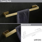BAGNOLUX Brushed Gold Towel Bar, Bath Towel Holder 304 Stainless Steel, Towel Racks for Bathroom, Square Bathroom Accessories Set Towel Bar Set Heavy Duty, Brushed Light Yellow Gold