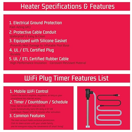 240V 3500W Immersion Water Heater for Pool & Hot Tub – Portable Electric Submersible Heater with Auto Shut-Off, and WiFi Timer for Swimming pool, Bathtub, Above Ground Pool and Inground pool