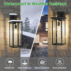 tewei 2 Pack Large Size Outdoor Wall Lantern Exterior Wall Light Fixture, 20 In Matte Black Porch Light Waterproof Outdoor Lights for House with Clear Glass Shade, E26 Base Exterior Sconces for Garage