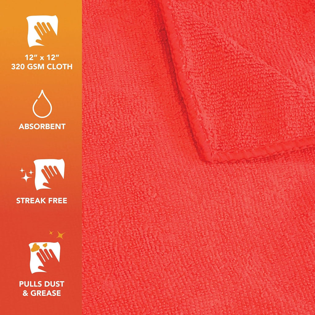 Arkwright Microfiber Cleaning Cloths - (Pack of 12) Lint & Streak-Free Drying Wash Towels, 320 GSM Super Absorbent & Quick Dry, Perfect Cleaner for Car, Glass, and Window, 12 x 12 in, Red