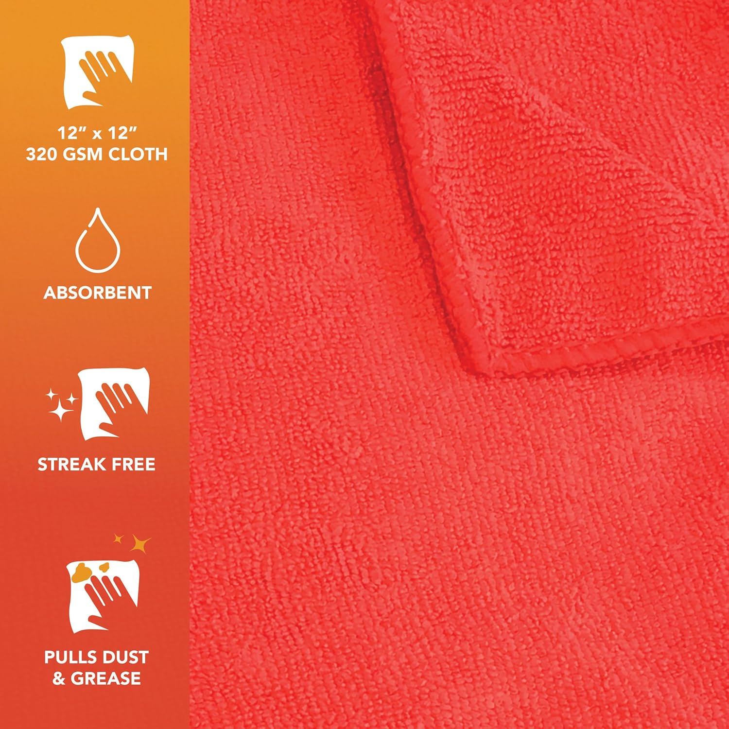 Arkwright Microfiber Cleaning Cloths - (Pack of 12) Lint & Streak-Free Drying Wash Towels, 320 GSM Super Absorbent & Quick Dry, Perfect Cleaner for Car, Glass, and Window, 12 x 12 in, Red