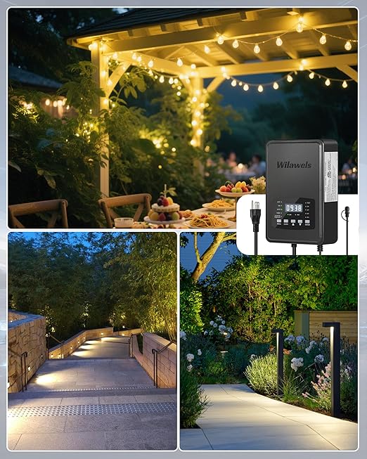 400W Low Voltage Landscape Transformer, 2 Zone Independent Control Landscape Lighting Transformer, 120VAC to 12/14V AC Low Voltage Transformer with Timer & Photocell Sensor ETL Listed D23LT06