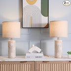 20.75" White Ceramic Lamps Set of 2 with Floral Design, Farmhouse White Table Lamp for Living Room, Bedroom, Beige Lamps for Nightstands Set of 2