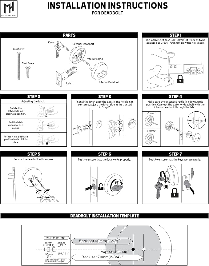 Mega Handles - Ronn Entrance Deadbolt I Deadbolt for Entry Lever Door Handle - Heavy Duty Round Lock for Left or Right-Handed Doors - Interior/Exterior Door Lever Deadbolt- Matte Black