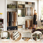 Unikito 8FT Closet System with 4 Drawers, 96" Wood Closet Organizer with Mirror and Hanging Rods, Sturdy Walk in Wardrobe Closet Insert with Tower, 96" W x 16" D x 80" H (Can Be Cut To Fit), White Oak