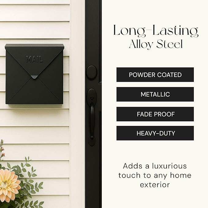 NACH Chicago Extra Large Mailbox, Rust Resistant Large Mailboxes for Outside Wall Mount, Metal Mailbox, Wall Mount Mailbox, Extra Large Capacity Mailbox, 12x12x4.8 inches, Black Mailbox, MB-6301BLK