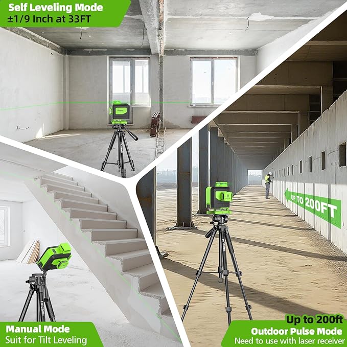 Huepar Laser Level 4x360 Self Leveling with 60" Tall Tripod, 4D Green Cross Line Lazer Leveler Tool with Outdoor Pulse Mode, 16 Lines Great for Tiling, Ceiling, Wall Work & DIY Home Renovation