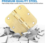 3 Pack Round Door Hinges 3-1/2" x 3.5 inch, 5/8 Radius, Brushed Brass 3 ½ Inch Satin Gold House Interior Hinge for Bed/Living/Guest/Pantry/Storage/Study/Work Room Doors Heavy Duty Iron Hardware Kit
