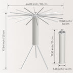 Tripod Clothes Drying Rack, Garment Rack Portable and Foldable Space Saving Laundry Drying Rack - Dryer Rack Clothing Floor Folding Balcony Bedroom Household (Silver(Aluminum), 16 rods)