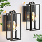 VIANIS Dusk to Dawn Outdoor Wall Lighting, Exterior Waterproof Wall Sconce Light Fixtures, Black Outside Porch Lights with Toughened Glass Shade, Anti-Rust Wall Mount Lantern for Garage 2Pcs