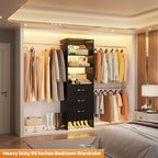 Homieasy 96 Inches Closet Organizer System, 8FT Customizable Walk In Closet Organizer with Hanging Rods, 3 Drawers Garment Rack with Leather Handle , 96" L x 16" W x 75" H, Max Load 1000 LBS, Black