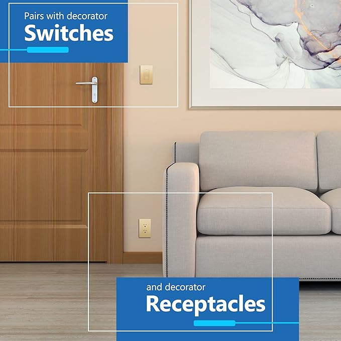 LIDER Matte Finish Decorator Switch Cover, Screwless Wall Plate, Mid-Size 1-Gang 4.88" x 3.11", Unbreakable Polycarbonate Thermoplastic, UL Listed, LSWP-31M-GD5P, Gold, 5 Pack