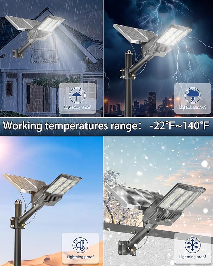 Gefolly SL-11000W Solar Street Lights Outdoor, 800000LM Commercial Parking Lot Light Dusk to Dawn IP67 Waterproof 6500K Security Flood Lights Lamp for Yard, Road, Basketball Courts