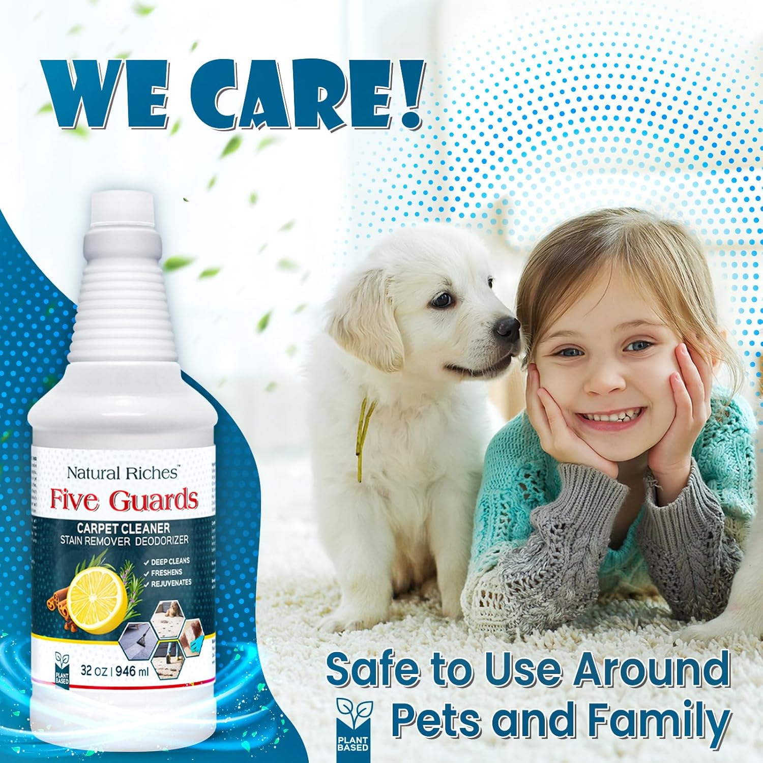 Natural Riches Organic Upholstery Carpet Cleaner Shampoo Solution Machine Use, A Miracle Carpet Cleaner Stain Remover Deodorizing Formula, Use On Rug Carpets Pet and Food Stains 32 fl oz