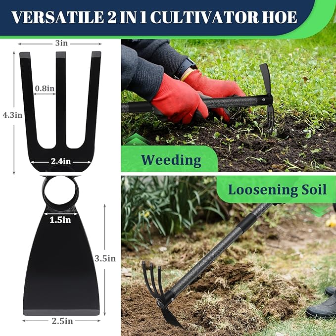 Multi-Purpose Garden Hoe Tool – Heavy Duty Adjustable (16"-45") with Ergonomic Handle, Anti-Rust Coated Steel, for Weeding, Digging, Cultivating – Lawn, Farm, Outdoor Use