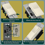 TOPGREENER Kalide Dimmer Light Switch, LED Dimmer Switch, Full Range Dimming, Single Pole/3-Way, 120VAC, 60Hz, 300W LED/CFL, Neutral Wire Not Required, Wall Plate Included, Light Almond, 2 Pack