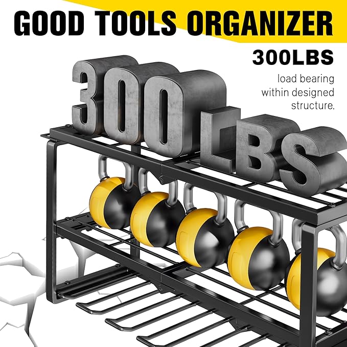 Power Tool Organizer Wall Mount - 300Lbs Load 3 Layers Storage Rack with 7 Drill Holders for Drills Cordless Tools. Heavy Duty Iron Garage Tool Organizer Storage for Workshop Shed Pegboard Basement