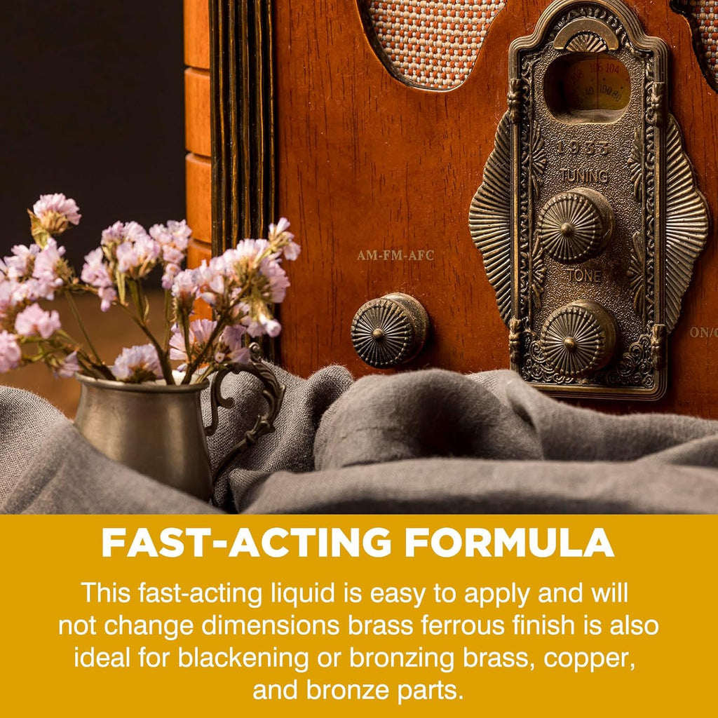 Brass Patina Solution - Brass Black Metal Finish to Blacken, Copper, Bronze Parts - Black Patina for Brass - 3.5 OZ