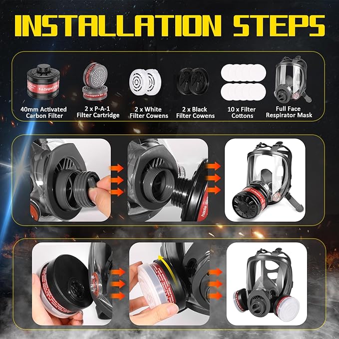 Full Face Gas Mask - Gas Masks Survival Nuclear and Chemical, Reusable Respirator Mask (6800+40mm & P-A-1)