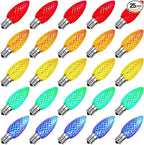Meconard C9 Led Replacement Christmas Light Bulbs, C9 Shatterproof Led Bulbs for Christmas Indoor Outdoor String Lights, E17 Intermediate Base, Commercial Grade Holiday Bulbs, Multi-Color, 25Pack