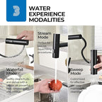 WEWE Waterfall Kitchen Faucet with Pull Down Sprayer, Black Kitchen Faucet with 3 Modes(Sweep/Stream/Waterfall) Swivel Switch Mode,Single Handle Kitchen Sink Faucet