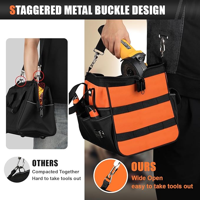 Heavy Duty Tool Bag 18-Inch, 16-Pocket Portable Soft Tool Box Organizer Storage, Handle Tactical Carry Tote Empty Toolbox with Large Zipper, Father Day Dad Men Gift for Mechanic Engineer, Orange