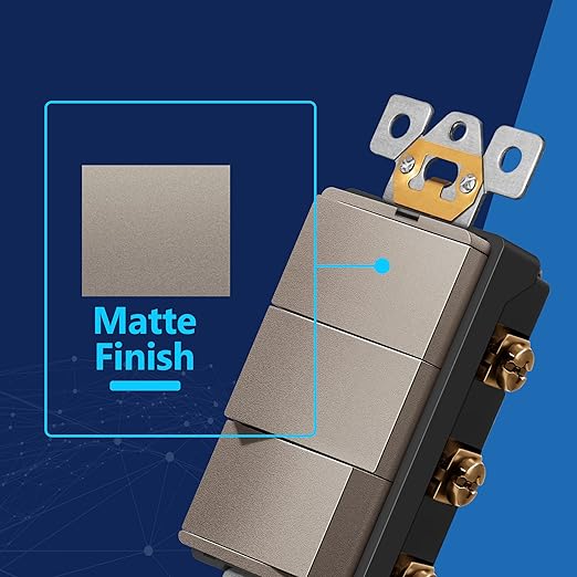 LIDER Minimalist Design Matte Finish Lighted Triple Switch with Screwless Wall Plate, Combination Frameless Decorator Switch with Locator Light, Ground Terminal Single Pole 15A 120V, UL Listed, Nickel