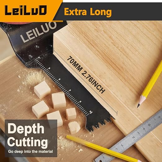 LEILUO 15Pcs Japanese Teeth Oscillating Saw Blade Set 70mm Extra-Long Multi Tool Blades CRV Wood Cutting DIY Woodworking Universal Oscillating Tool Accessory Compatible with DeWalt Makita and More
