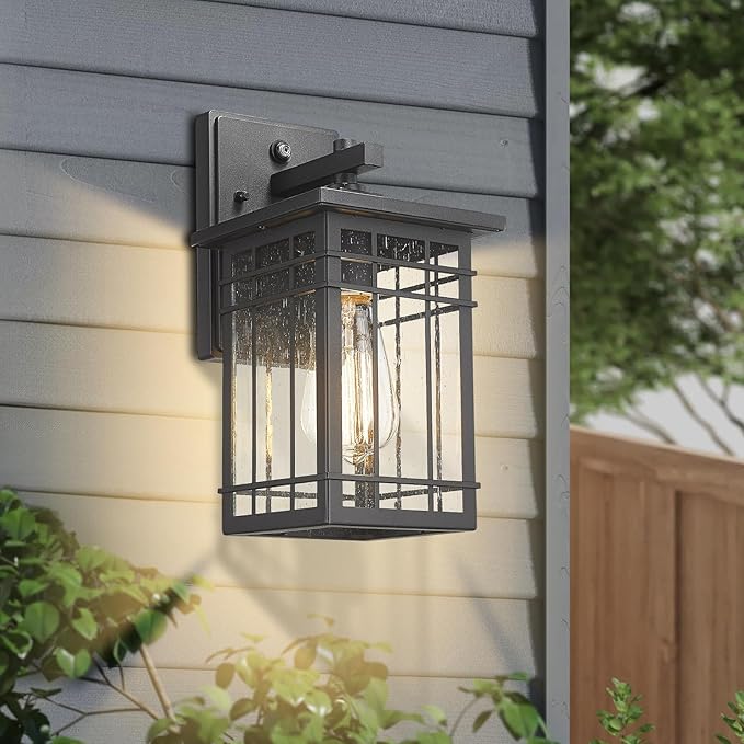 Dusk to Dawn Exterior Wall Lights, Outdoor Wall Lanterns Sensor Light Fixtures Wall Mount Waterproof Wall Sconce Anti-Rust Porch Light with Seeded Glass for Corridor, Garage, 2 Pack