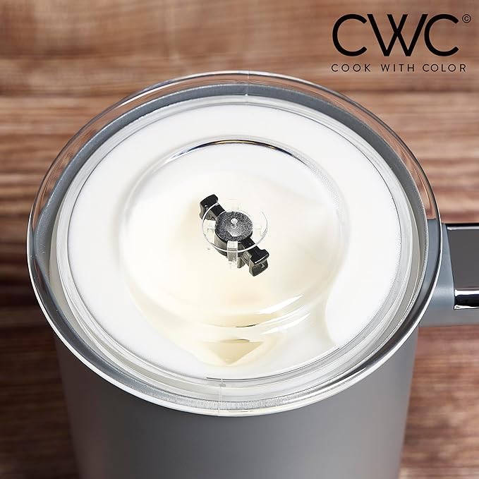 COOK WITH COLOR 4-in-1 Electric Milk Steamer and Frother - 2-Minute Heating and Frothing, Hot and Cold Foam Maker for Coffee, Latte, Cappuccino, Macchiato, Milk Warmer, Auto Shut Off, Grey