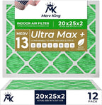 MervKing 20x25x2 Air Filter Actual Size: 19.7" x 24.7" x 1.75" MERV 13 MPR 1500-1900 | MADE IN USA | 12-Pack | Pleated HVAC AC Furnace Replacement