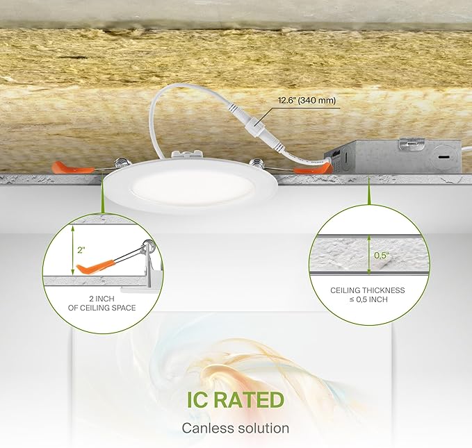 ASD 6 Pack LED Recessed Lighting 4 Inch 9W, 5 CCT 2700K-5000K CRI90+, IC Rated Ultra Thin Dimmable Ceiling Lights with J Box, Canless Wafer Downlight, Round Slim Panel Light, Energy Star ETL, White