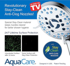 AquaCare High Pressure 8-mode Handheld Shower Head - Anti-clog Nozzles, Built-in Power Wash to Clean Tub, Tile & Pets, Extra Long 6 ft. Stainless Steel Hose, Wall & Overhead Brackets