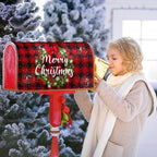 Kawani Merry Christmas Mailbox Cover - Magnetic Standard Size 21x18 Inch Winter Christmas Wreath Red Black Buffalo Plaid Xmas Holiday Wrap for Garden Yard Decor
