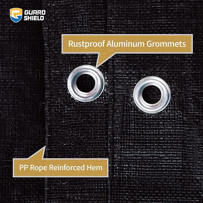 GUARD SHIELD Tarps Heavy Duty Waterproof 10x12 Feet Black Poly Tarp Cover Outdoor Thick UV Resistant Tarpaulin with Grommets 10mil (2-Pack)